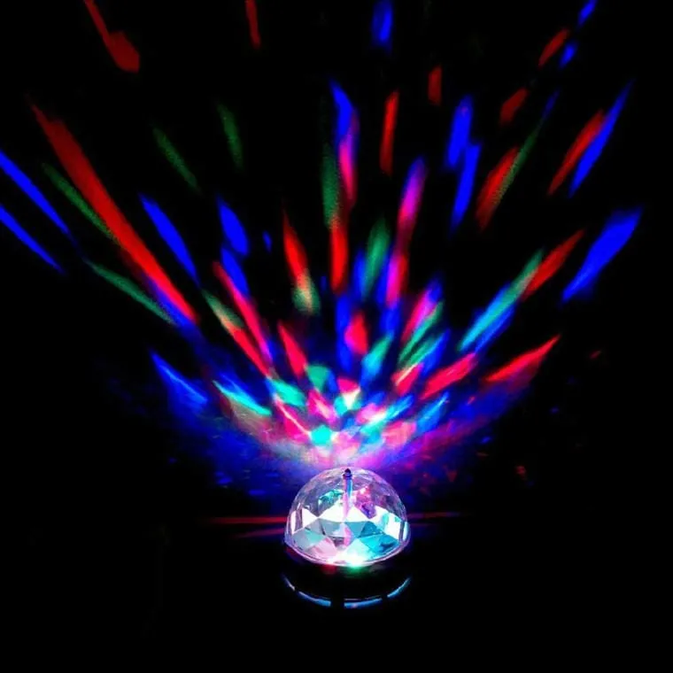 Kula Dyskotekowa - Żarówka LED Projektor Disco RGB, Obrotowa Głowica, E27, 15 cm, Zasilanie