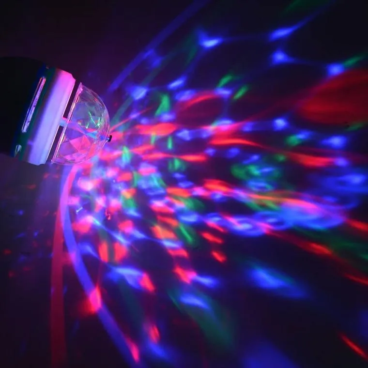 Kula Dyskotekowa - Żarówka LED Projektor Disco RGB, Obrotowa Głowica, E27, 15 cm, Zasilanie