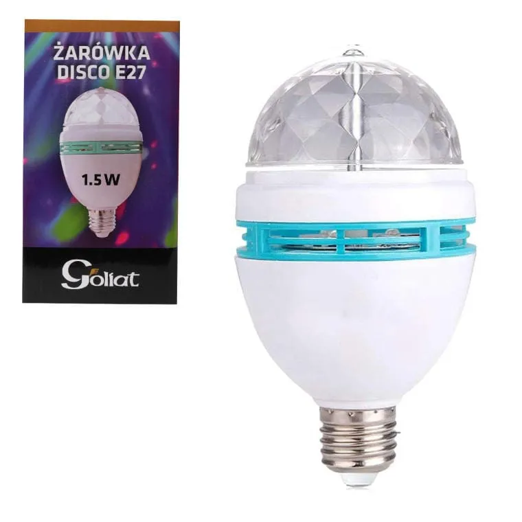 Kula Dyskotekowa - Żarówka LED Projektor Disco RGB, Obrotowa Głowica, E27, 15 cm, Zasilanie