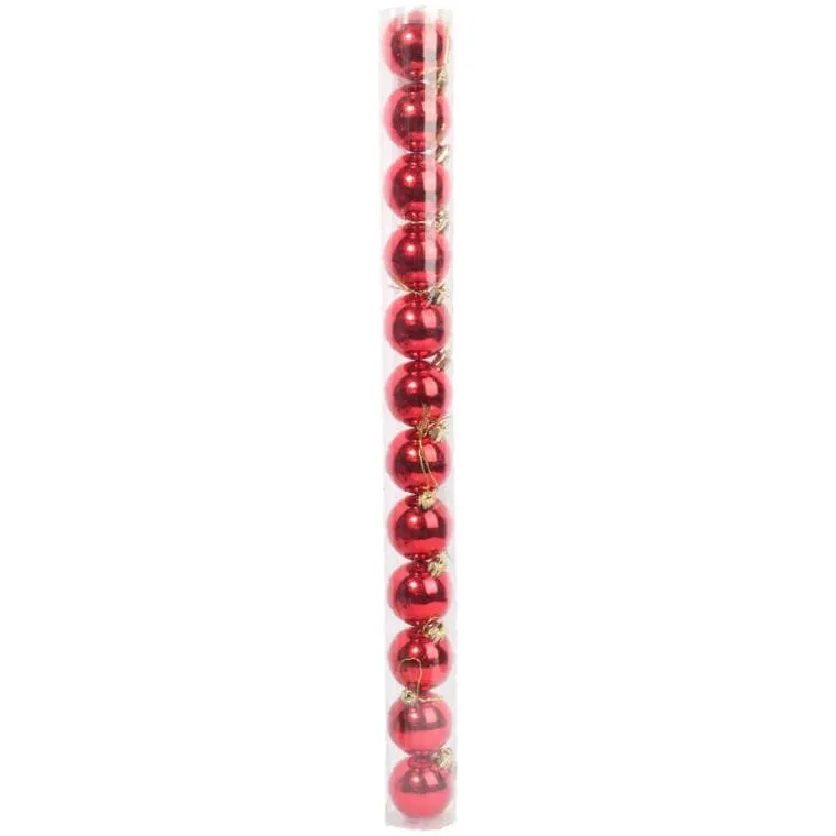 Komplet 12 Bombek Plastikowych W Kolorze Czerwonym 6 cm