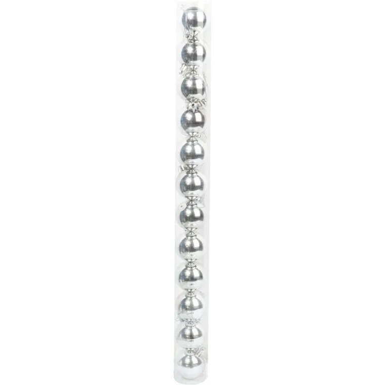 Komplet 12 Bombek Plastikowych W Kolorze Srebrnym 6 cm