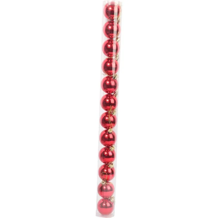 Komplet 12 Czerwonych Plastikowych Bombek Bożonarodzeniowych 5 cm