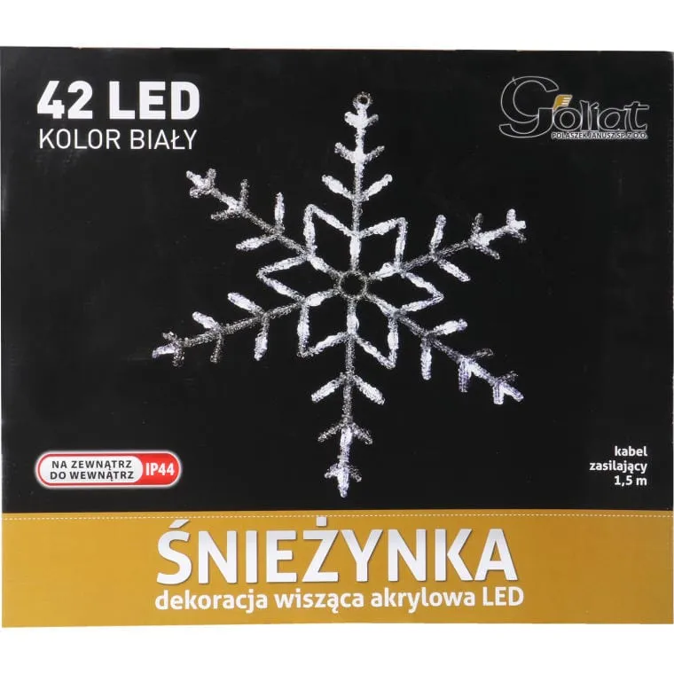 Śnieżynka Dekoracyjna LED 55 cm, Kolor Zimny Biały, 42 Diody