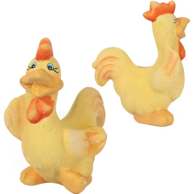 Wielkanocny Kogut Ceramiczny 12cm - Rustykalna Figurka Dekoracyjna W Kolorach Żółto-Czerwonych