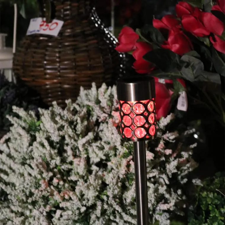 Multikolorowa Lampa Ogrodowa Solarna LED 37x6 cm Ze Stali Nierdzewnej - Srebrna