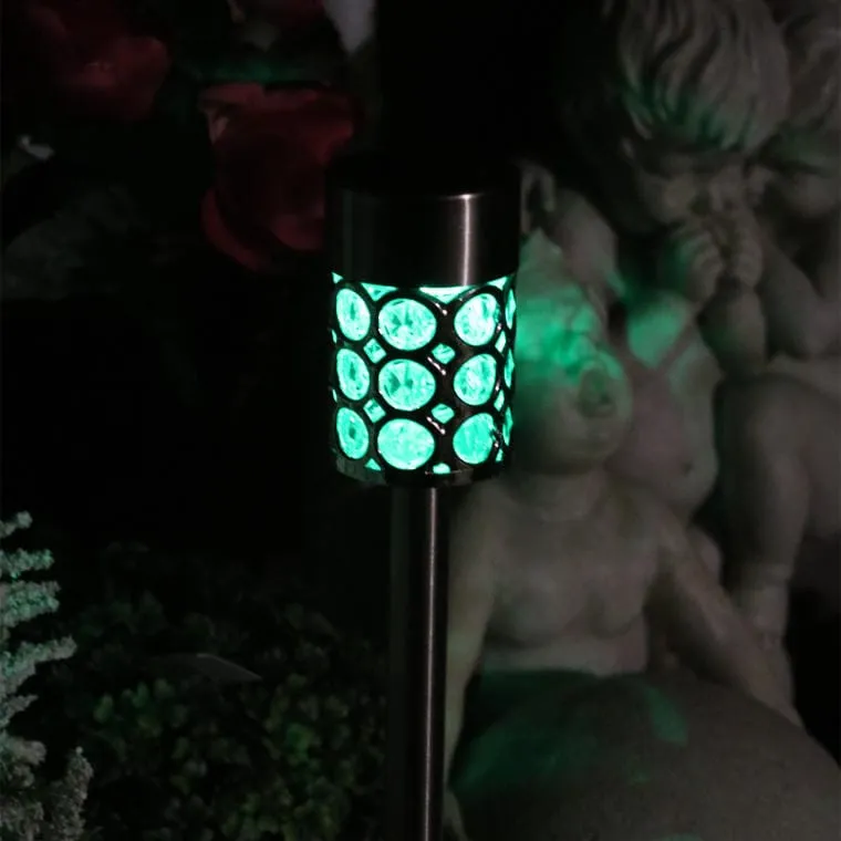 Multikolorowa Lampa Ogrodowa Solarna LED 37x6 cm Ze Stali Nierdzewnej - Srebrna