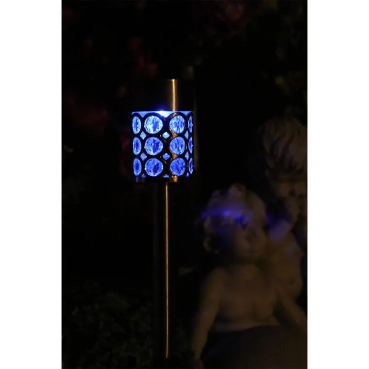 Multikolorowa Lampa Ogrodowa Solarna LED 37x6 cm Ze Stali Nierdzewnej - Srebrna