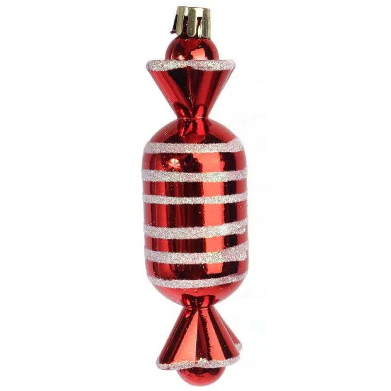 Zestaw 4 Bombek Plastikowych - Cukierki Czerwone 12.5 cm