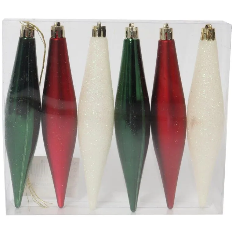 Zestaw 6 Eleganckich Plastikowych Bombek-Sopli 15 cm Do Dekoracji Świątecznej