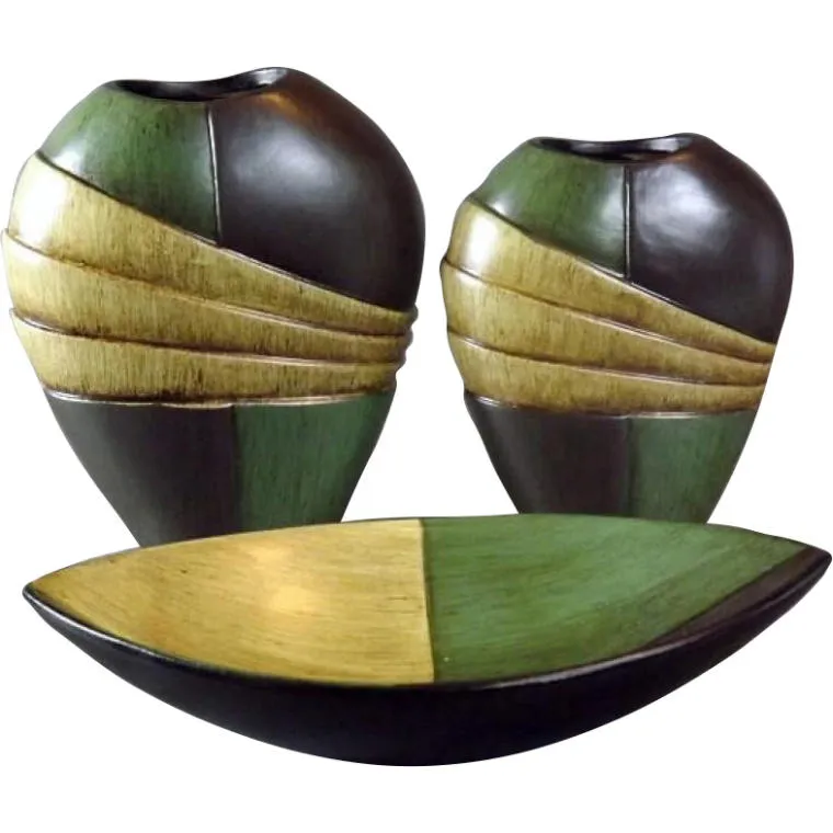 Wazon Ceramiczny W Kolorach Ciemnej Zieleni I Beżu 18x15x7 cm