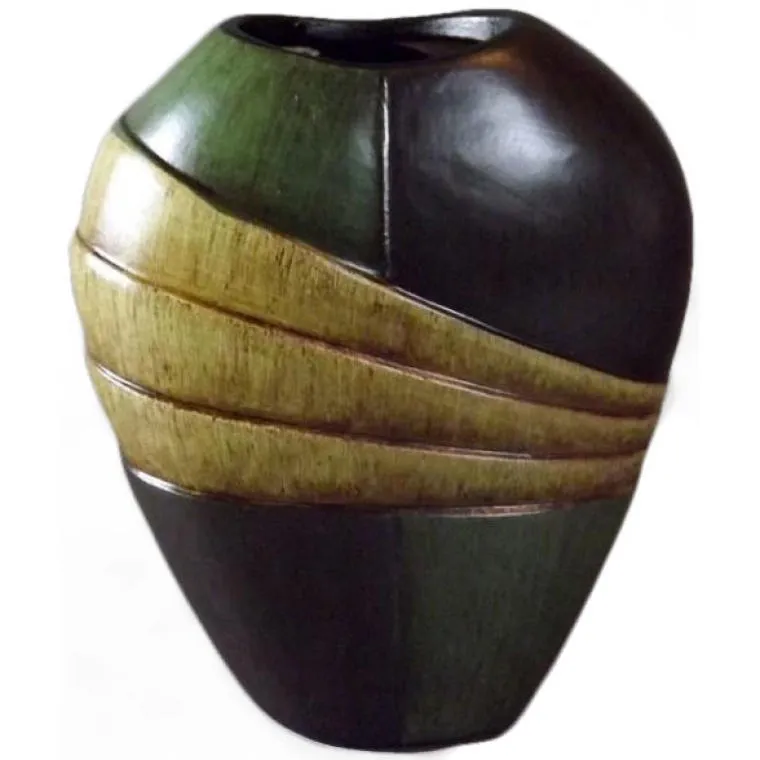 Wazon Ceramiczny W Kolorach Ciemnej Zieleni I Beżu 21x18x9 cm