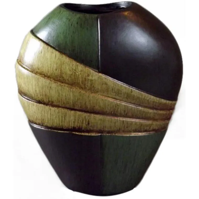 Wazon Ceramiczny W Kolorach Ciemnej Zieleni I Beżu 18x15x7 cm