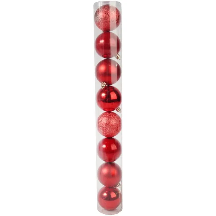 Zestaw 8 Bombek Plastikowych 6 cm - Czerwone