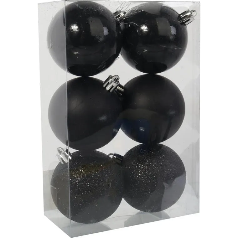 Zestaw 6 Czarnych Bombek Plastikowych 6cm W Przezroczystym Pudełku
