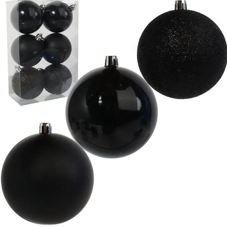 Zestaw 6 Czarnych Bombek Plastikowych 6cm W Przezroczystym Pudełku