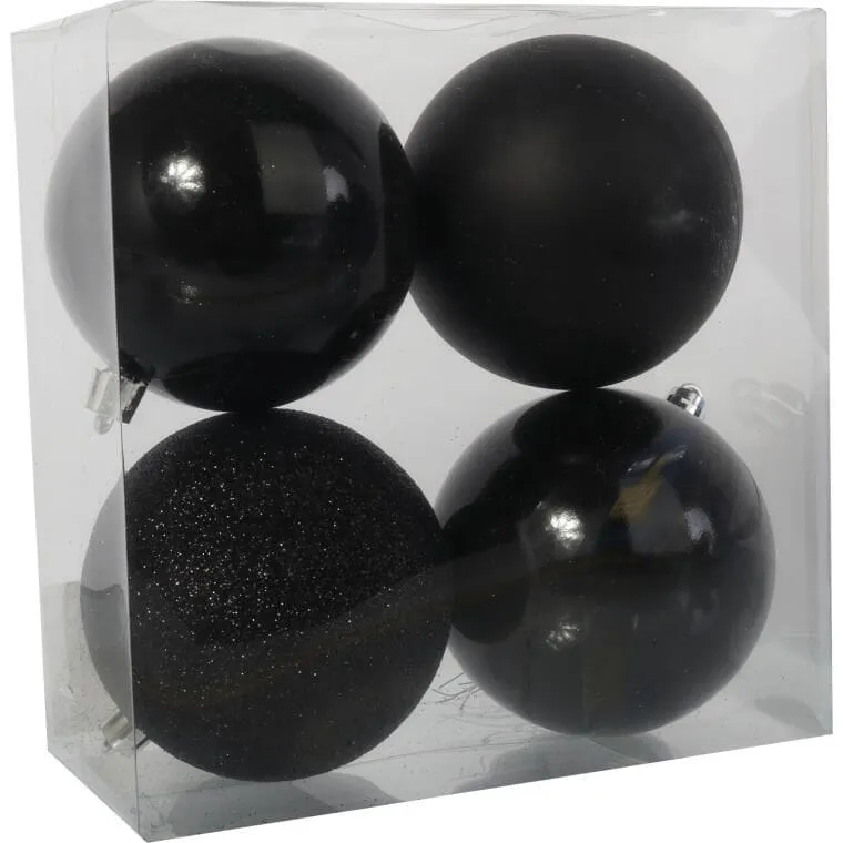 Zestaw 4 Czarnych Bombek Plastikowych 8cm W Przezroczystym Pudełku
