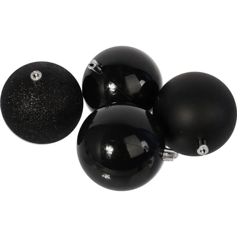 Zestaw 4 Czarnych Bombek Plastikowych 8cm W Przezroczystym Pudełku