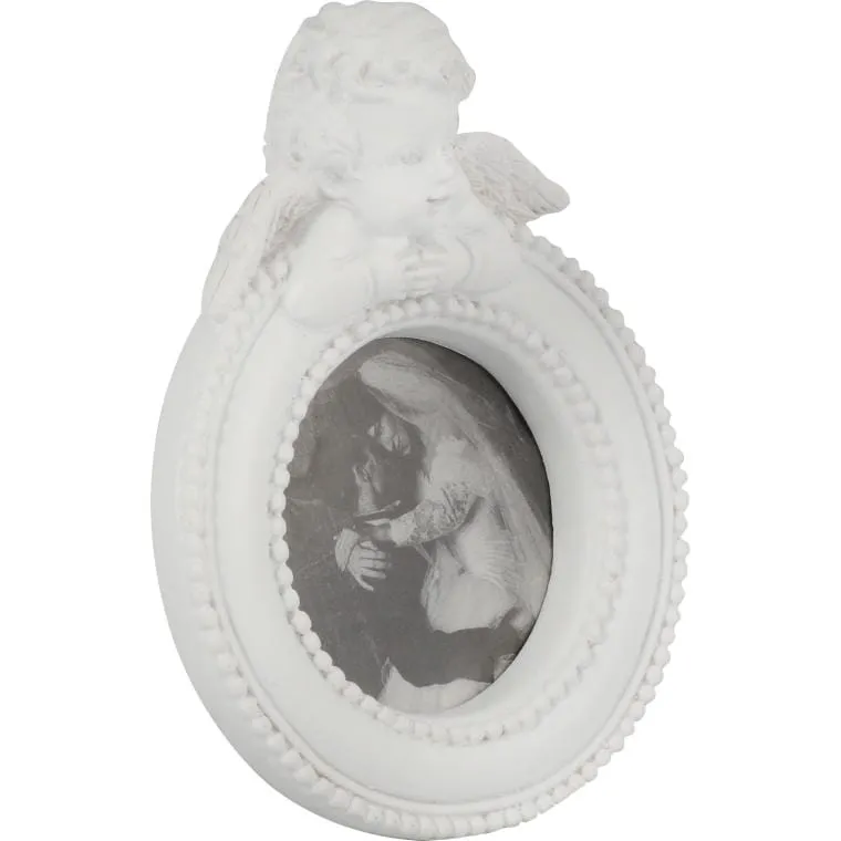 Ramka Na Zdjęcie Okrągła Z Aniołkiem 9x7 cm - Biała