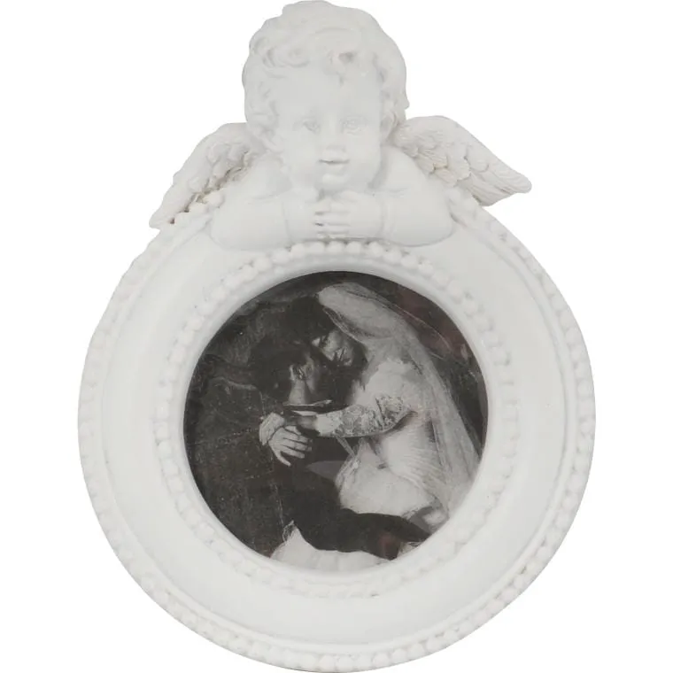 Ramka Na Zdjęcie Okrągła Z Aniołkiem 9x7 cm - Biała