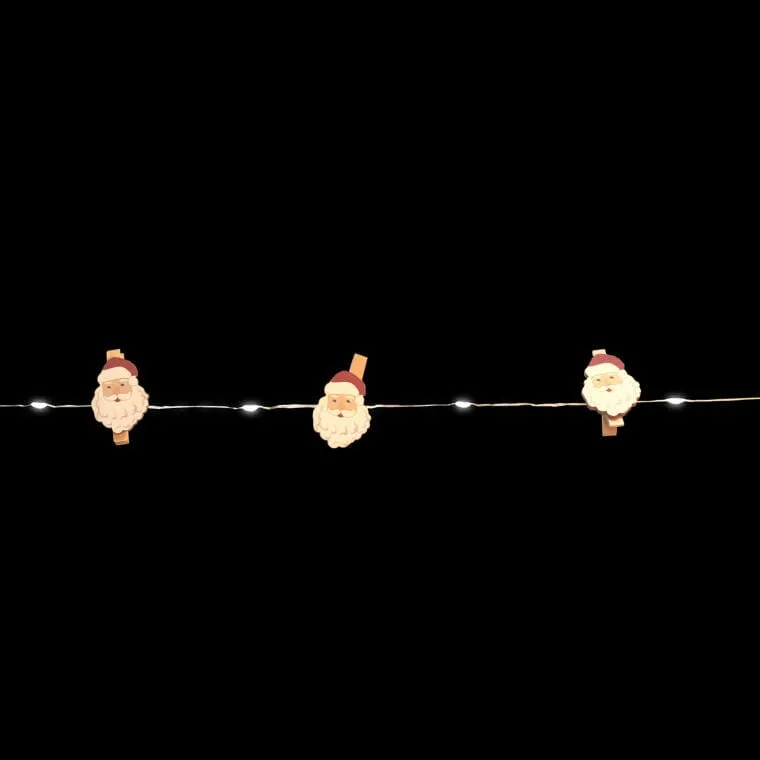 Girlanda Świąteczna Z Klamerkami W Kształcie Mikołajów Na Baterie Z 20 LED