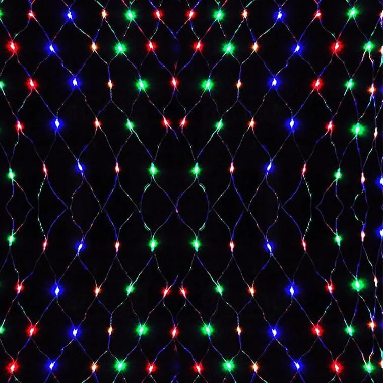 Siatka Świetlna LED Multikolor 1,5x1,5m Z Przezroczystym Przewodem, Wodoodporna IP44 Do Dekoracji Wnętrz I Zewnętrznych