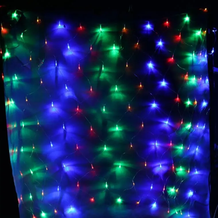 Siatka Świetlna LED Multikolor 1,5x1,5m Z Przezroczystym Przewodem, Wodoodporna IP44 Do Dekoracji Wnętrz I Zewnętrznych