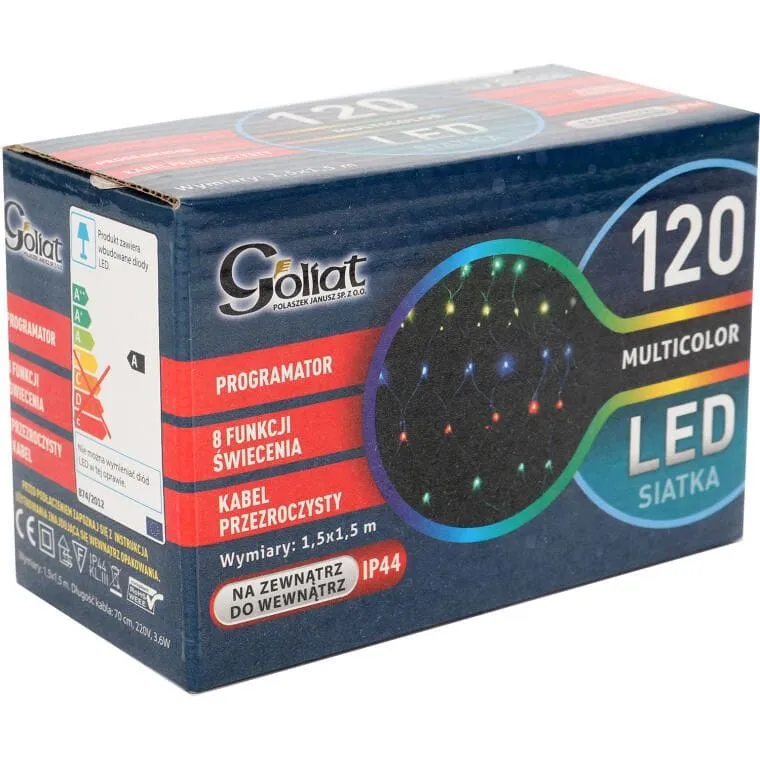 Siatka Świetlna LED Multikolor 1,5x1,5m Z Przezroczystym Przewodem, Wodoodporna IP44 Do Dekoracji Wnętrz I Zewnętrznych