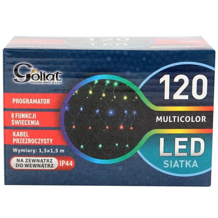 Siatka Świetlna LED Multikolor 1,5x1,5m Z Przezroczystym Przewodem, Wodoodporna IP44 Do Dekoracji Wnętrz I Zewnętrznych