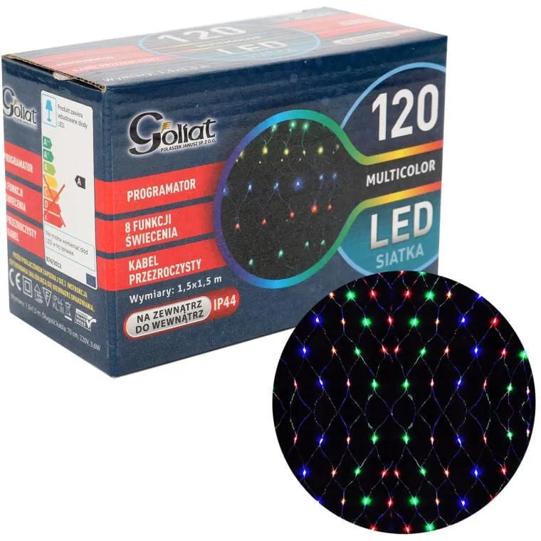 Siatka Świetlna LED Multikolor 1,5x1,5m Z Przezroczystym Przewodem, Wodoodporna IP44 Do Dekoracji Wnętrz I Zewnętrznych
