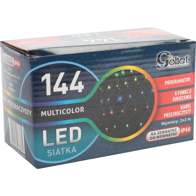 Siatka Dekoracyjna Z Lampkami LED Multikolor 2x2m, Przeznaczona Do Użycia Na Zewnątrz I Wewnątrz, 220V