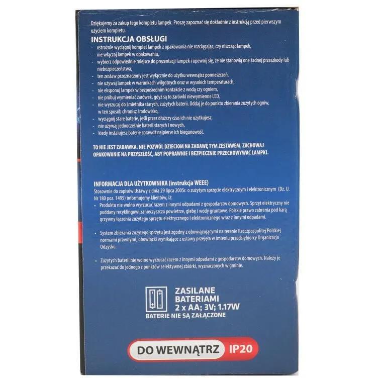 Multikolorowe Lampki LED W Kształcie Gwiazdek - Sznur 30 Sztuk - Zasilanie Bateryjne