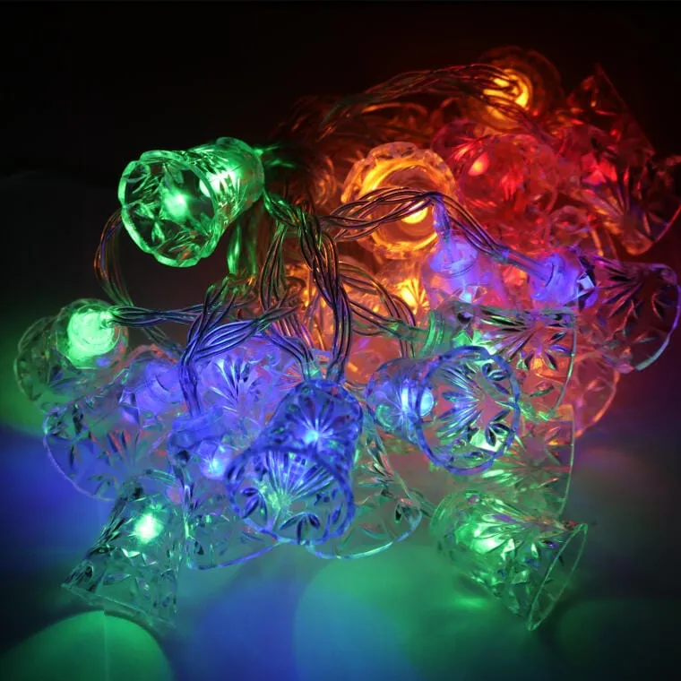 Lampki Bożonarodzeniowe LED - Dzwonki Multikolor Na Baterie, 30 Sztuk