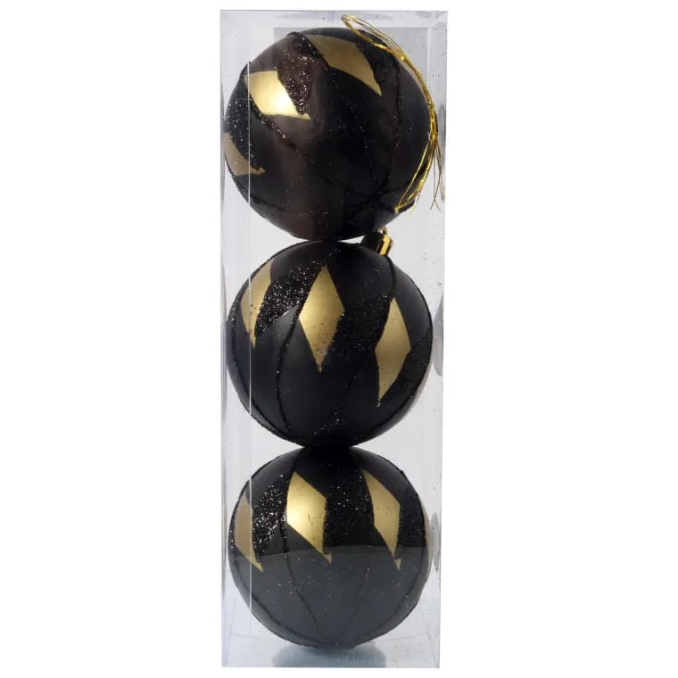 Komplet Eleganckich Bombek Świątecznych Luksusy, 3 szt., 8 cm - Czarno-Złote