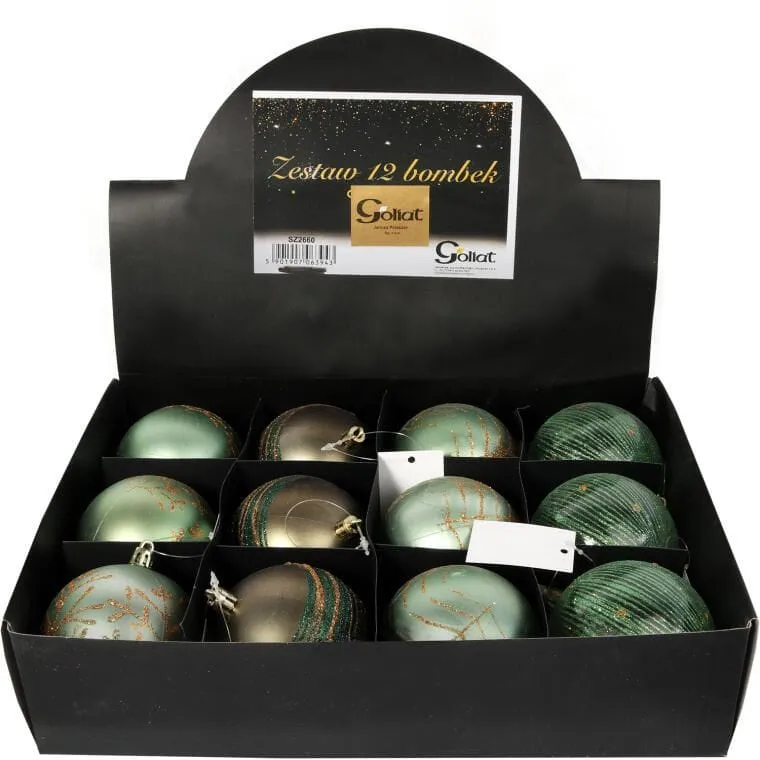 Bombki Plastikowe 12 szt 8cm Mix Kolor - Zielony