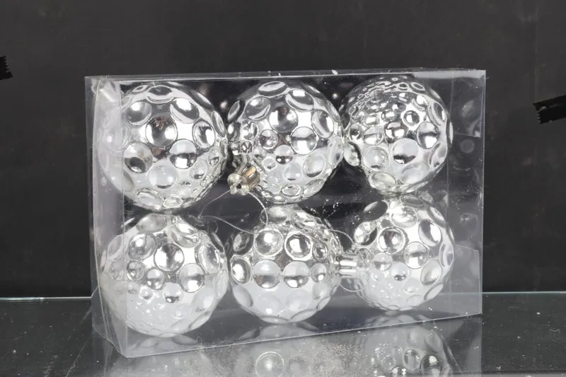 Komplet 6 Srebrnych Bombek Plastikowych 6 cm Do Dekoracji Świątecznych