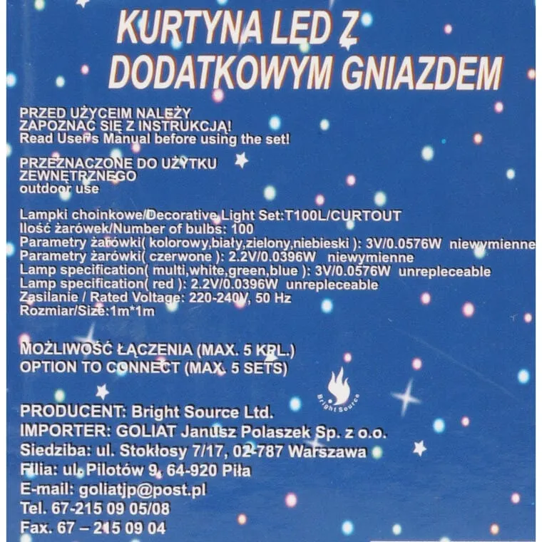 Kurtyna Świetlna Sople 100 LED Z Gniazdem Łączącym, Odporna Na Warunki Atmosferyczne, Zewnętrzna IP44 - Czerwona