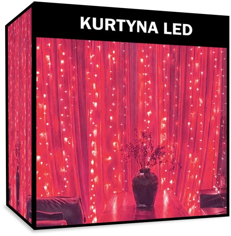 Kurtyna Świetlna Sople 100 LED Z Gniazdem Łączącym, Odporna Na Warunki Atmosferyczne, Zewnętrzna IP44 - Czerwona