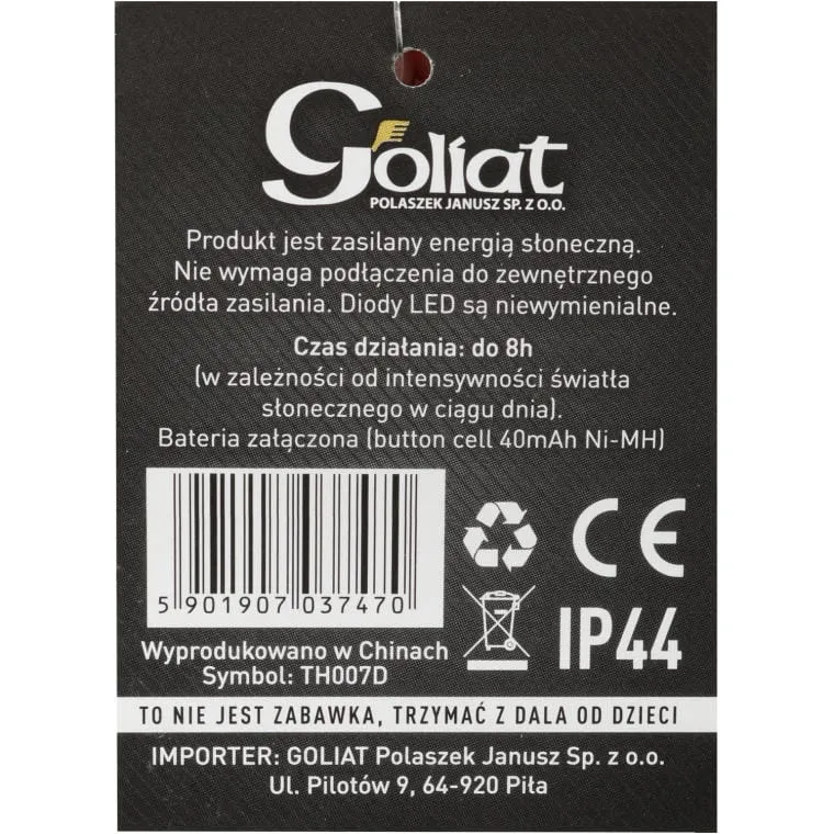 Klasyczna Lampa Solarne Ogrodowa TH020D Z Czujnikiem Zmierzchu I Łatwym Montażem