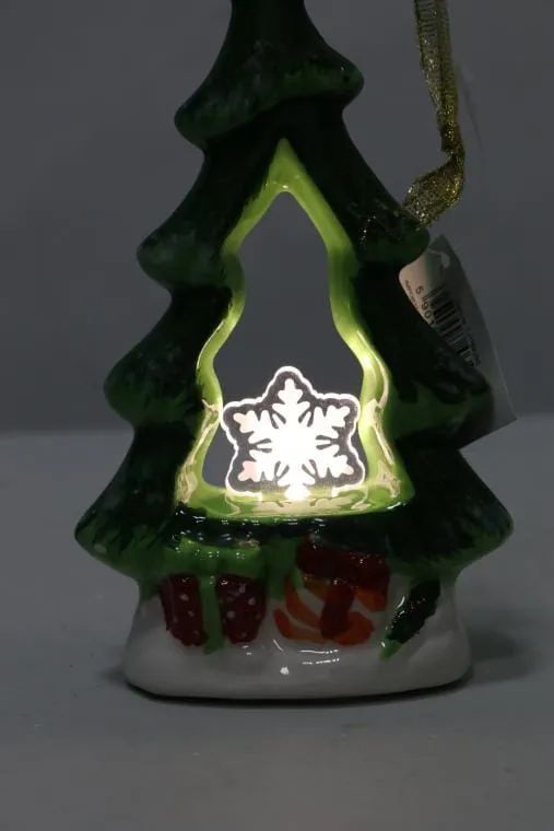 Ceramiczna Choinka Świąteczna Z Podświetlaną Śnieżynką LED 15 cm