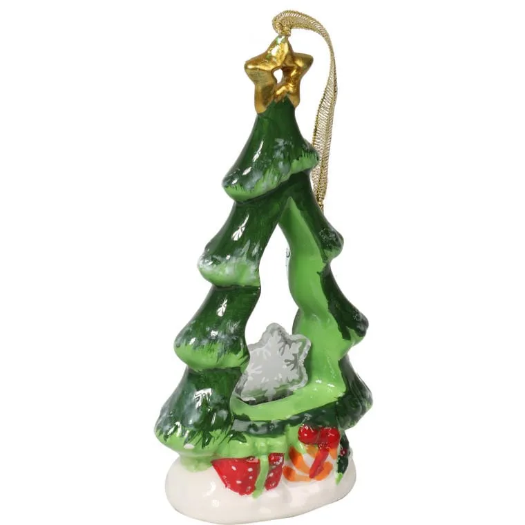 Ceramiczna Choinka Świąteczna Z Podświetlaną Śnieżynką LED 15 cm