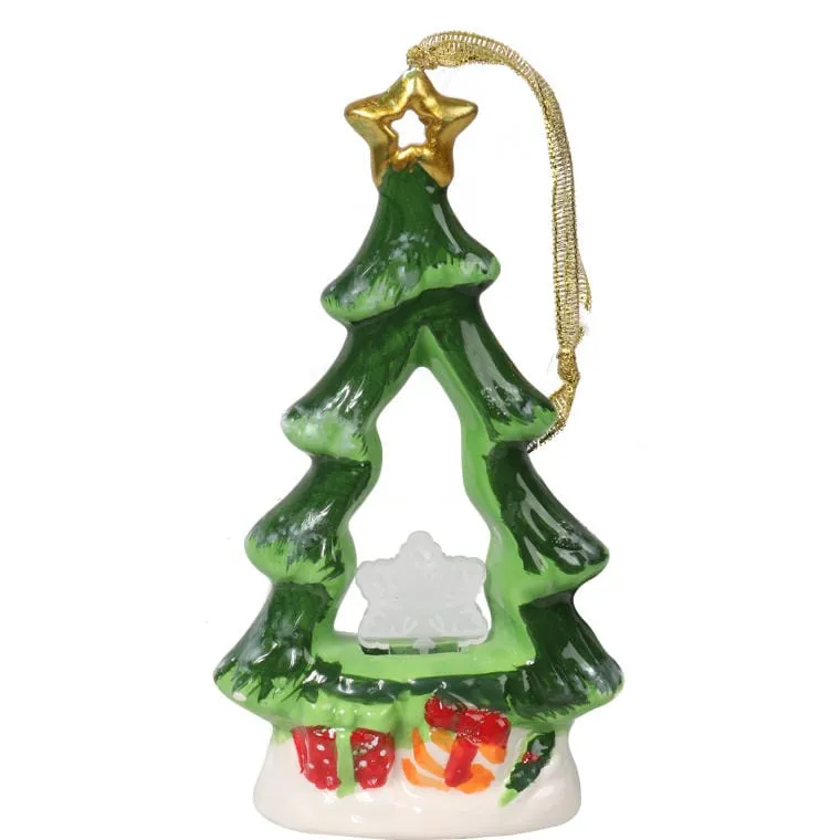 Ceramiczna Choinka Świąteczna Z Podświetlaną Śnieżynką LED 15 cm