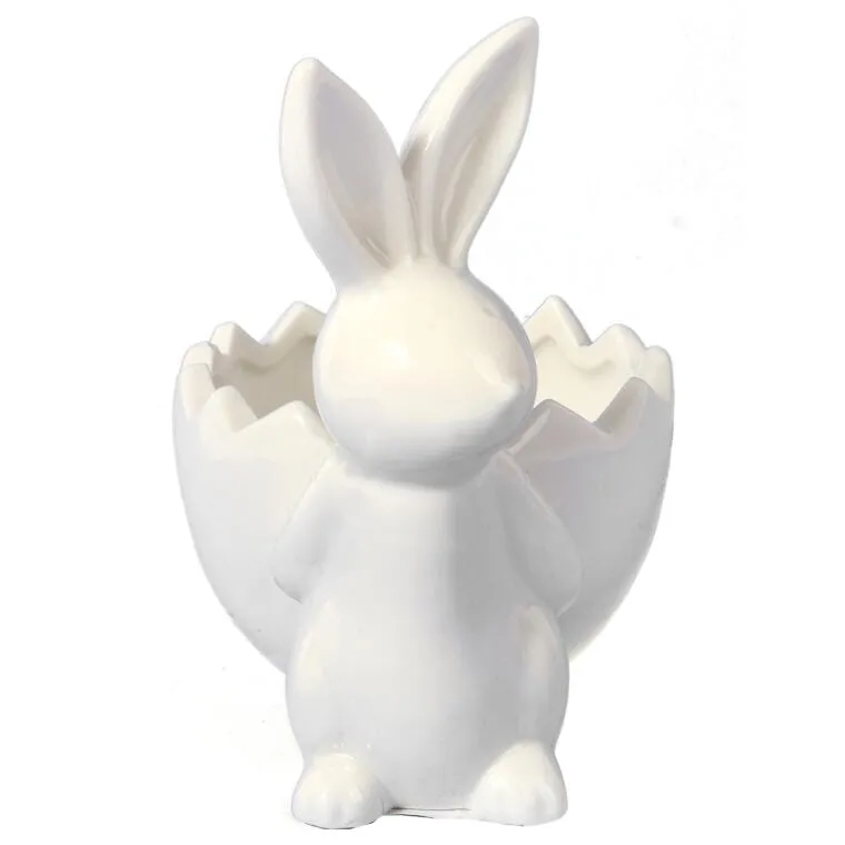 Ceramiczna Figurka Zajączka Na Święta Wielkanocne 14cm - Biała