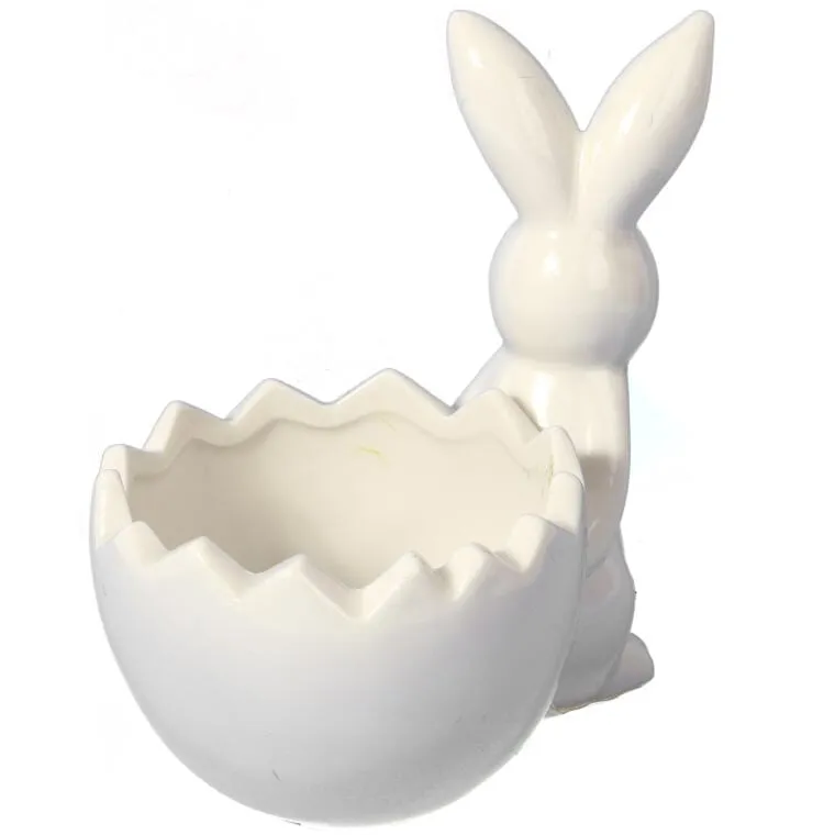 Ceramiczna Figurka Zajączka Na Święta Wielkanocne 14cm - Biała
