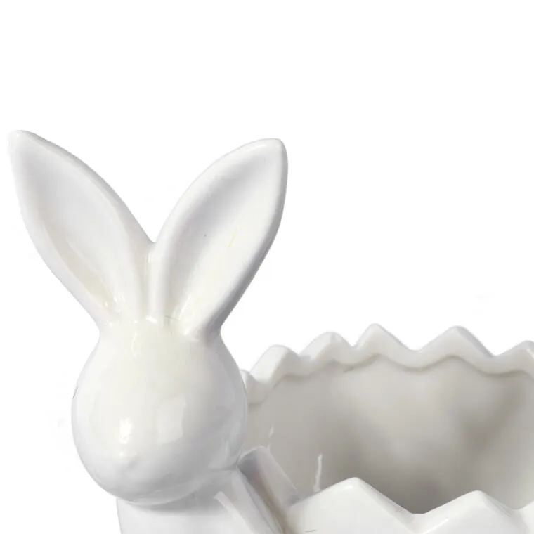 Ceramiczna Figurka Zajączka Na Święta Wielkanocne 14cm - Biała