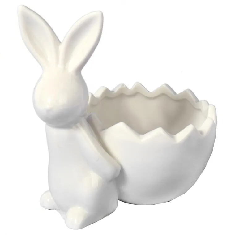 Ceramiczna Figurka Zajączka Na Święta Wielkanocne 14cm - Biała