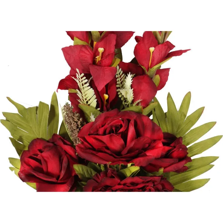 Bukiet Płaska Wiązanka Nagrobna Mix Gladioli Róż I Piwonii 68cm - Czerwony
