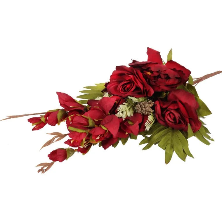 Bukiet Płaska Wiązanka Nagrobna Mix Gladioli Róż I Piwonii 68cm - Czerwony