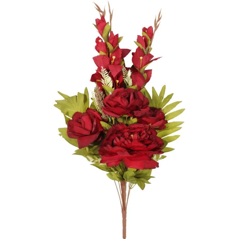 Bukiet Płaska Wiązanka Nagrobna Mix Gladioli Róż I Piwonii 68cm - Czerwony