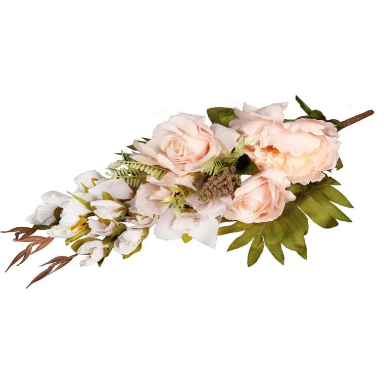 Bukiet Płaska Wiązanka Nagrobna Mix Gladioli Róż I Piwonii 68cm - Kremowy
