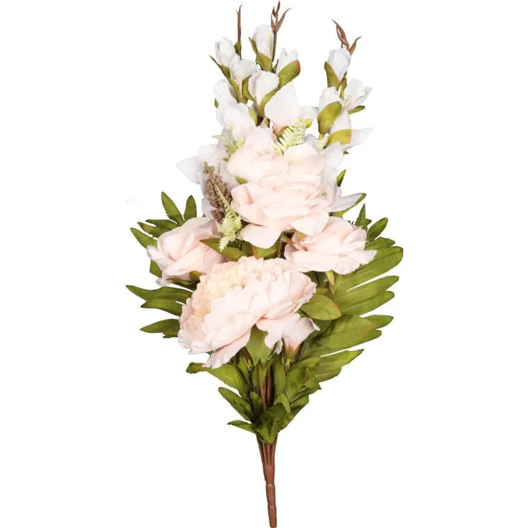 Bukiet Płaska Wiązanka Nagrobna Mix Gladioli Róż I Piwonii 68cm - Kremowy